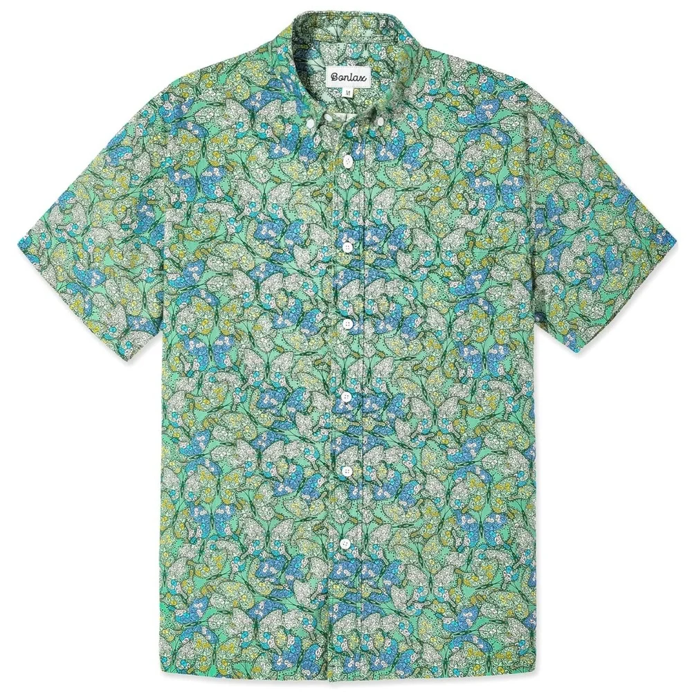 Bonlax Short Sleeve Button Down Shirt In Green Butterfly Print‎ Size 2XL
